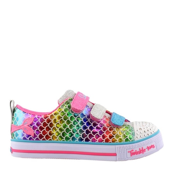 BRAND NEW girl Skechers sparkle scales light up velcro shoes size US 3Y - Picture 2 of 10